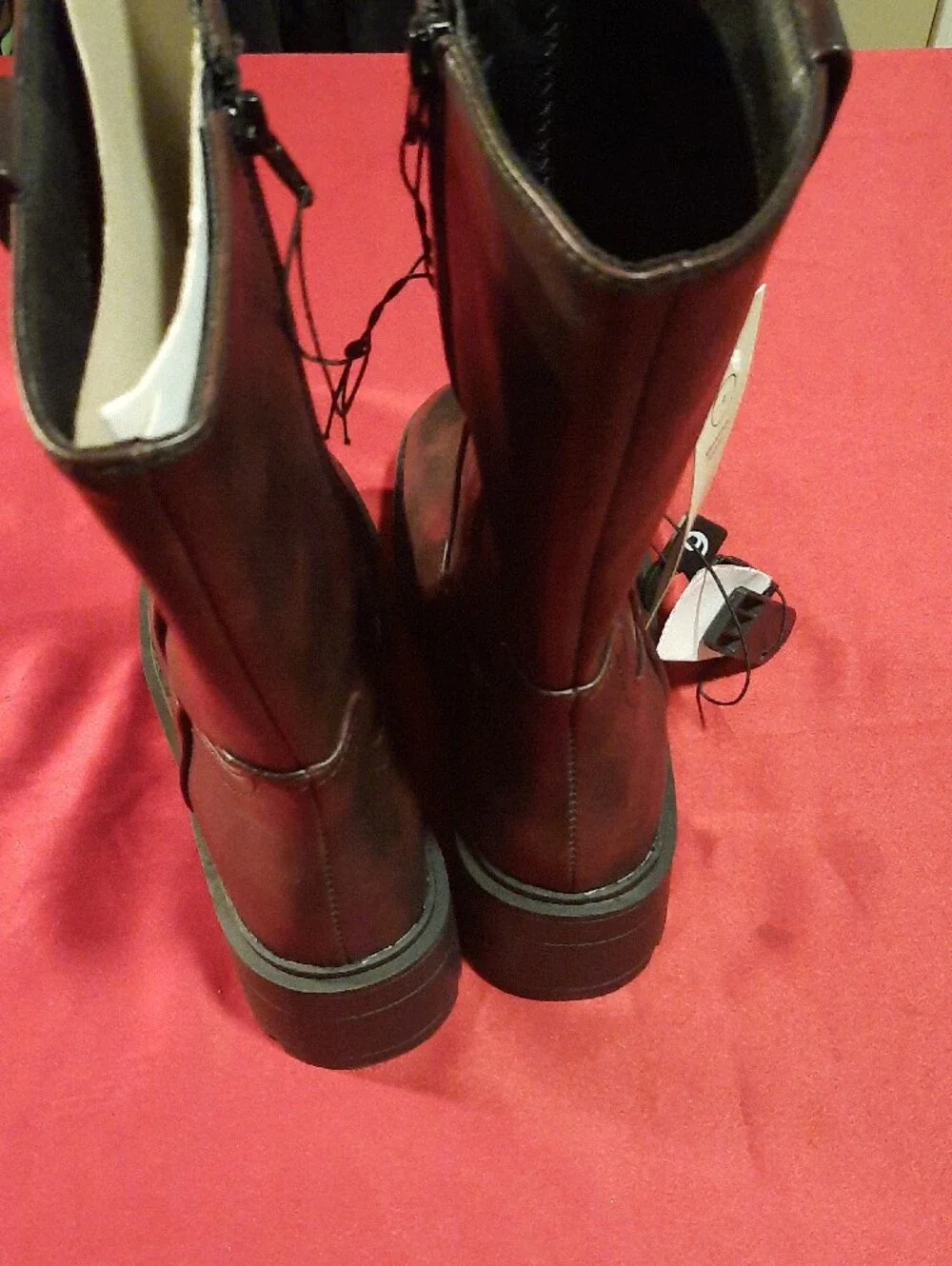 No Boundaries Brown Chunky Lug-Sole Side Zipper Mid-Calf Pull Off Boots - Picture 4 of 6